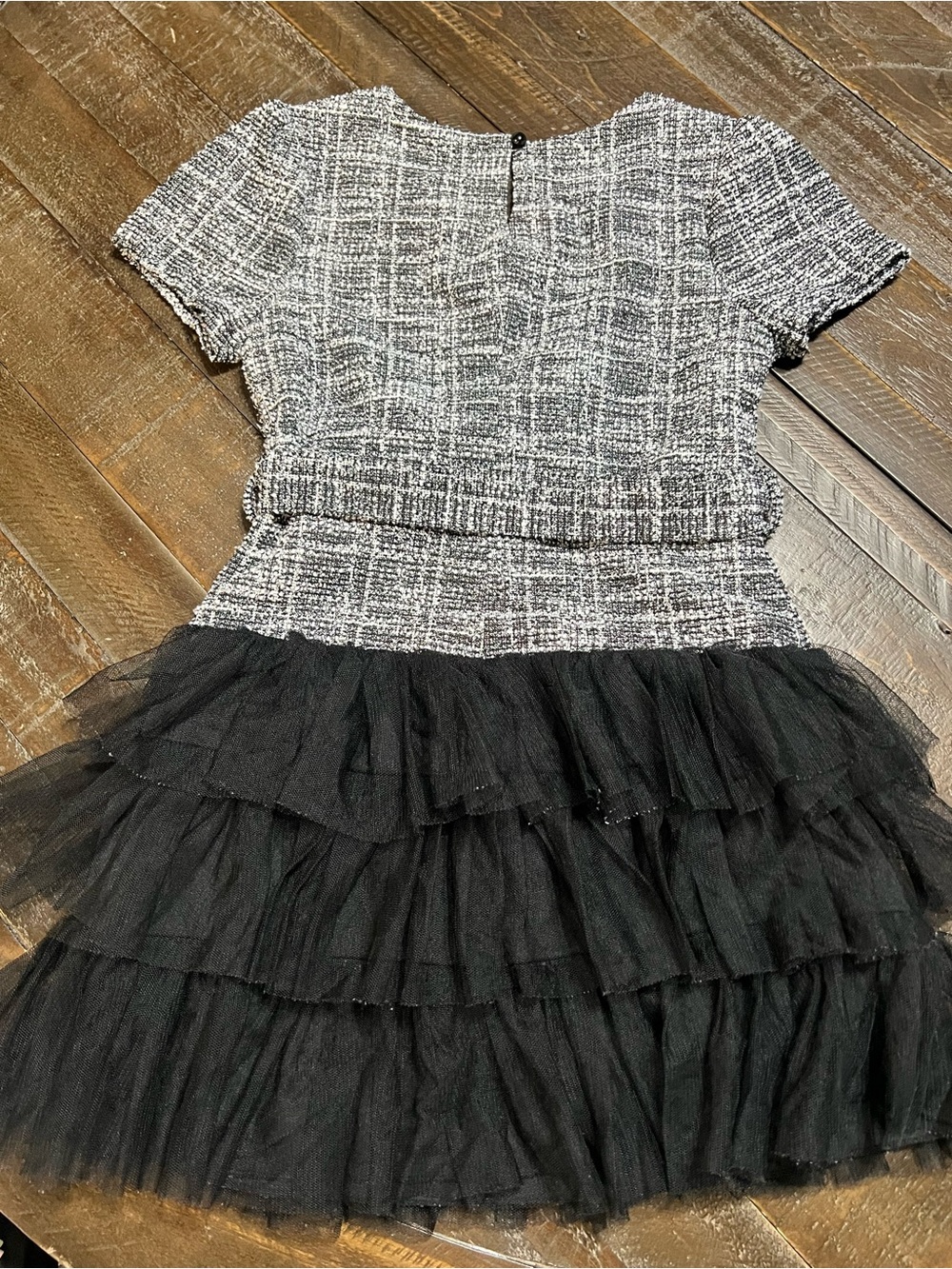 Speechless Black Tulle Tiered Dress with Gray Tweed Bodice